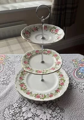Buy Vintage Colclough Bone China 3 Tier Cake Stand Enchantment Pink & White Roses • 14.99£