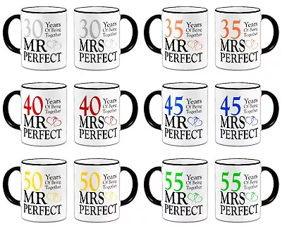 Buy Pair Of Mr & Mrs Perfect Anniversary (1st - 70th) Gift Mugs - Black Handle • 10.99£