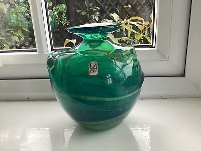 Buy Vintage 1960s - 80s Mdina Glass Blue Green Pulled Ear Urn Type Vase Signed 15 Cm • 22£