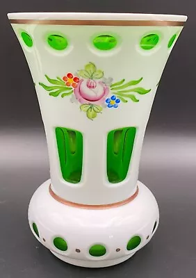 Buy Kristallglas Czech Bohemian White Cased Green Glass Floral Vase 5.5  • 69.42£