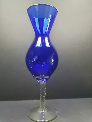 Buy Beautiful Vintage Cobalt Blue Glass Art Footed Vase 10  • 20£