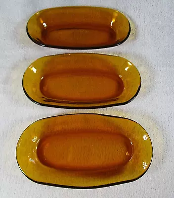Buy 3 Lovely Vintage Duralex Spain Amber Glass Oval Individual Serving Dishes • 11.95£
