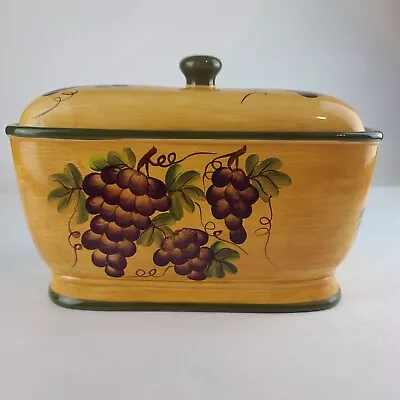 Buy Casa Vero Grape Design - Hand Painted Ceramic Bread Box/Cookie Jar By ACK • 28.29£