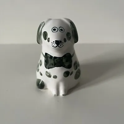 Buy Rye Pottery Puppy Dog Figurine 8cm / 3” Tall White With Green Spots & Bow Tie • 15.99£
