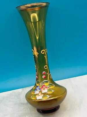 Buy Bohemian Yellow Glass Bud Vase With Hand Painted Flowers • 10.50£