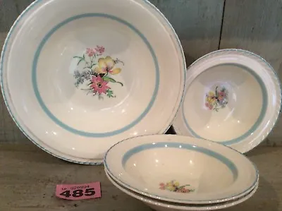 Buy CROWN DUCAL BLUE RIMMED DESERT BOWLS WITH FLORAL PATTERN 1 Large & 3 Small 1925+ • 24£