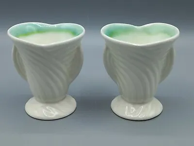 Buy Pair Of Vintage 1930s Sylva'C' 2161 Miniature Deco Cream / Green Vases, 7.5 Cm • 12£