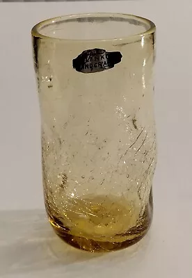 Buy Vintage Blenko Crackle Glass Dimpled Tumbler 6”, Labeled, Pale Amber • 22.13£