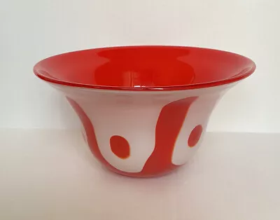 Buy Vintage Hand Blown Art Glass Red And White BOWL Mid Century MOD Sexy • 85.35£