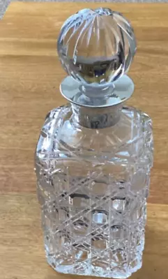 Buy Whiskey Decanter Square Cut Glass Crystal Collared Sterling Silver • 12£