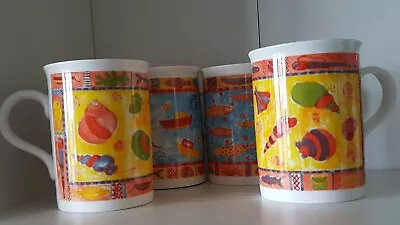Buy Queen Of The Moorlands Set Of 4 Rare Staffordshire Mugs Colourful Seaside Theme • 21.99£