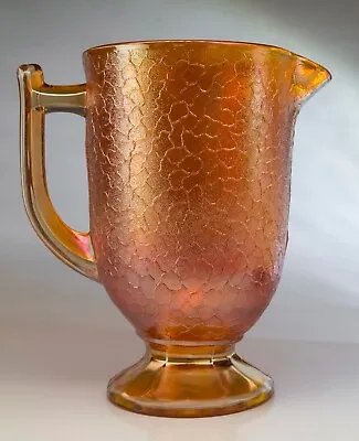 Buy Jeannette Carnival Glass Amber Pitcher Jug Marigold Crackle USA Depression 1930s • 32.60£