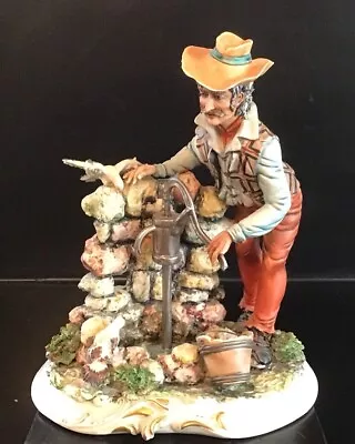 Buy Fabulous Vintage Capodimonte Conte Large Figurine Of A Man At A Water Pump • 13.75£