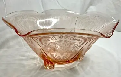 Buy HAZEL ATLAS Pink ROYAL LACE Flared Depression Glass 3 Footed Bowl 10 3/4” • 15.11£
