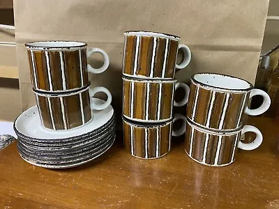 Buy Stonehenge Midwinter Earth Coffee Cup And Saucer Set Of 7 Brown Stripe MCM • 52.18£