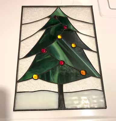 Buy Vintage Christmas Tree Stained Glass Window Hanger 9 13/16 X 13 13/16 • 28.30£