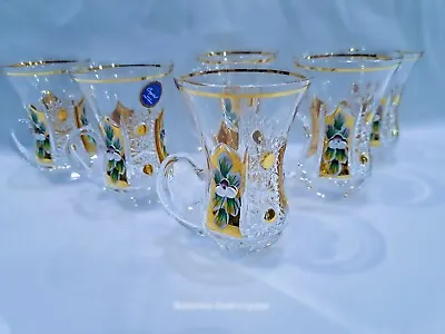 Buy Czech Bohemian Crystal Glass Handmade -  Coffee 10cm, 6 Pcs With Gold And Enamel • 142.25£