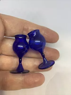 Buy Two Miniature Blue Glass Goblets • 5£