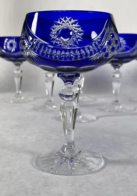 Buy Bohemian Cut To Clear Cobalt Blue Champagne / Wine Glasses Set Of 10 6oz. • 282.58£