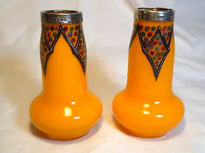 Buy 2 Bohemian Glass Tango Vases With Silver Rims  Art Nouveau / Deco ? • 45£