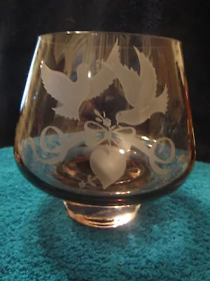 Buy Caithness Glass Vase With Doves & Heart. Purple Tinge. Boxed. • 12£
