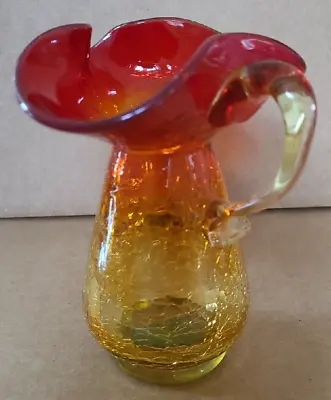 Buy Vintage  Amberina Crackle Glass Hand Blown Mini Pitcher Gold, Orange & Red 5 In. • 11.33£