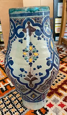 Buy Antique Moroccan Fez Polychrome Pottery Vase C-1920-1930s • 673.60£