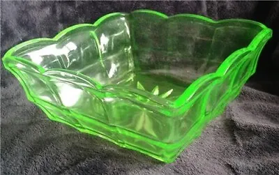 Buy Vintage Uranium Green Glass Square Bowl 8  Wide A/F • 29.99£