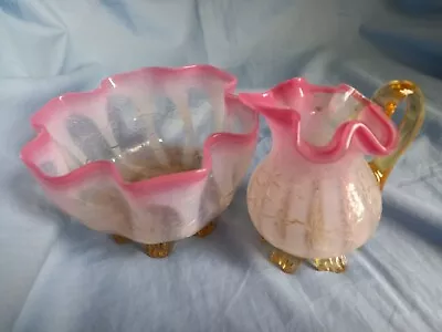 Buy Antique Victorian Cranberry  Glass Bowl And Jug-Beautiful • 26£