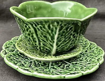 Buy Vintage Portuguese Cabbage Pottery: Bowl, Side Plate & Saucer • 30£