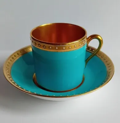 Buy Beautidul Antique Cauldon Cup & Saucer Turquoise  & Gold C1900  • 24.99£