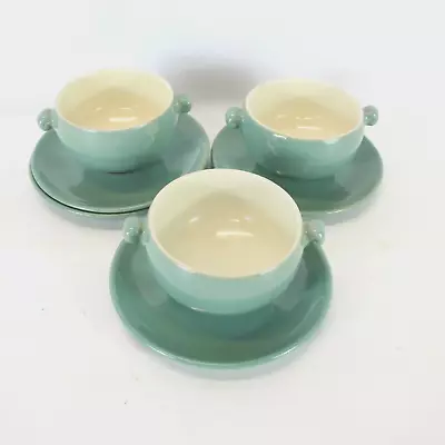 Buy Denby Manor Green Stoneware 3 X Soup Bowls With 4 Saucers - EHB • 9.99£