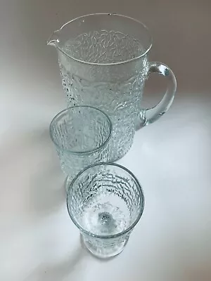 Buy 1970s Ice/Bark Textured  Jug And Two Glasses, Ravenhead? • 12.99£