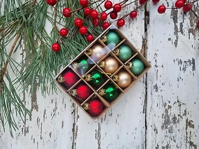 Buy Box Of 12 Mini Multi-Coloured Laquered Christmas Glass Baubles By Gisela Graham • 9.95£