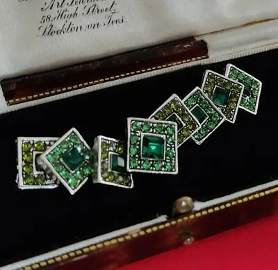Buy Art Deco Inspired Geometric Emerald Green Crystal Silver Tone Brooch Pin  • 10.45£