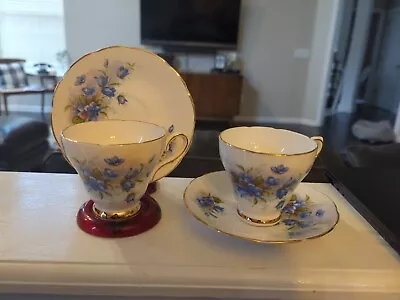 Buy Two Vintage ROYAL SUTHERLAND TEA CUP AND SAUCER - STAFFORDSHIRE ENGLAND Blue  • 21.72£