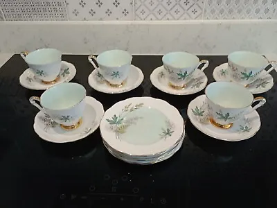 Buy Vintage Queen Anne Louise Green 18 Pcs China X6 Trio Tea Sets Cups Saucers   • 16.99£