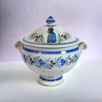 Buy Antique H. QUIMPER French Hand Painted Small Bon Bon Tureen Lidded Dish • 30£