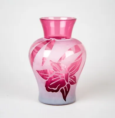 Buy Kelsey Murphy Pilgrim Art Glass Cameo Etched Cranberry Vase 6  Signed  • 90.32£