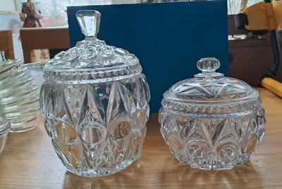 Buy 2 X 19th Century Cut Glass Bon Bon Jars With Lids,  Heavy Cut • 31£