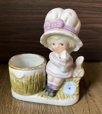 Buy Vintage Jasco Porcelain Bonnet Girl Figurine Holding Cat Candle Holder Kitsch • 11.50£
