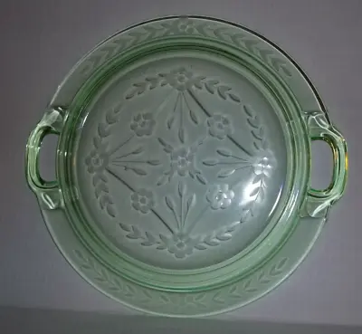 Buy Vintage Green Etch Vaseline Depression Glass Uranium Handled Serving Plate Glows • 28.39£
