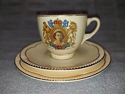 Buy Rare Clarice Cliff Newport Pottery Queen Elizabeth Ii Coronation Trio #840078 • 44.99£