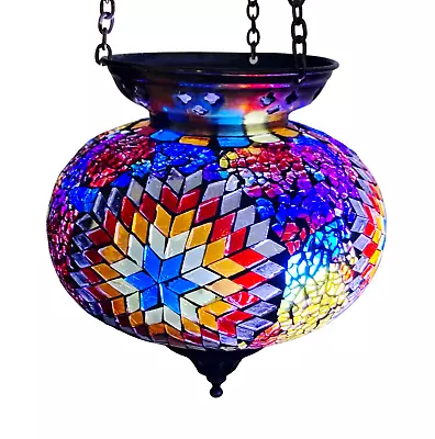 Buy Turkish Moroccan Mosaic Hanging Candle Holder Crushed Glass Medium & Large Multi • 38.99£