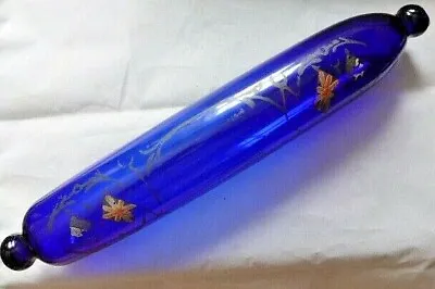 Buy Rare Antique Victorian Decorated Bristol Blue Glass Rolling Pin. • 60£