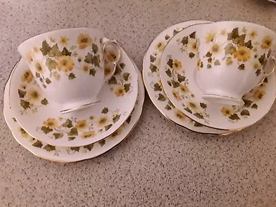 Buy 2 Queen Anne China Trios With Yellow Flowers Buttercups • 8£