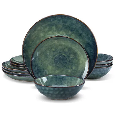 Buy Vancasso STARRY Green Dinner Set 12 Piece Stoneware Plate Bowl Set Service For 4 • 69.99£