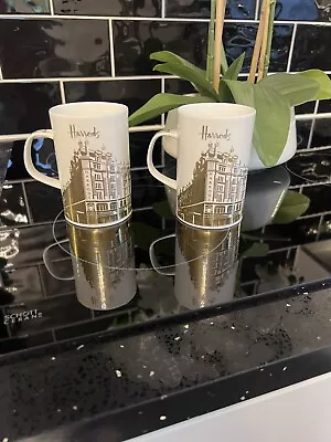 Buy Harrods Knightsbridge Fine Bone China Coffee/Tea 2 Mug Cup  White & Gold. • 20£