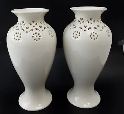 Buy Pair Of Hartley Greens Leeds Pottery English Creamware Pierced Decoration Vases • 49£