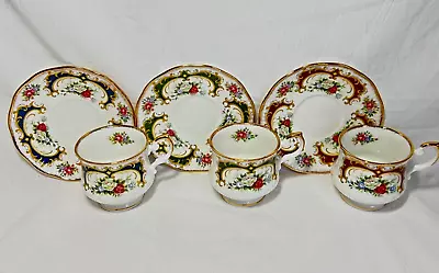 Buy Queen's Fine Bone China England Rosina Lot Of 3 Tea Cups & Saucer Sets 1940's • 70.87£
